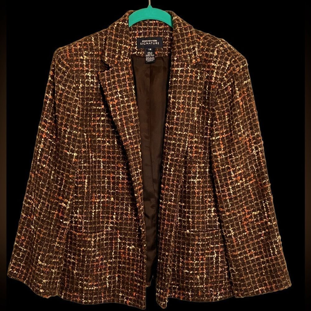 JONES NEW YORK SIGNATURE SIZE 14 WOMENS WOOL BLEND TWEED JACKET BLAZER